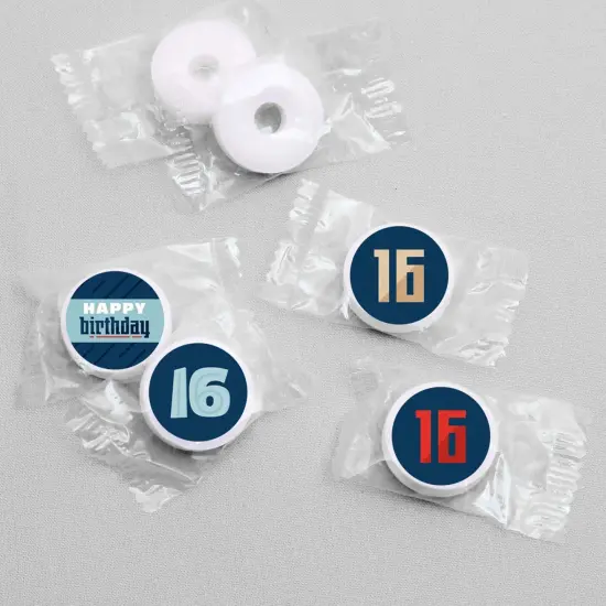 Big Dot of Happiness Boy 16th Birthday - Sweet Sixteen Birthday Party Round Candy Sticker Favors - Labels Fits Chocolate Candy (1 sheet of 108) {4}