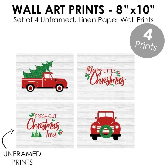 Big Dot of Happiness Merry Little Christmas Tree - Unframed Red Truck Christmas Linen Paper Wall Art - Set of 4 - Artisms - 8 x 10 inches {6}