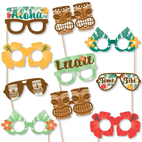 Big Dot of Happiness Tropical Luau Glasses - Paper Card Stock Hawaiian Beach Party Photo Booth Props Kit - 10 Count {1}