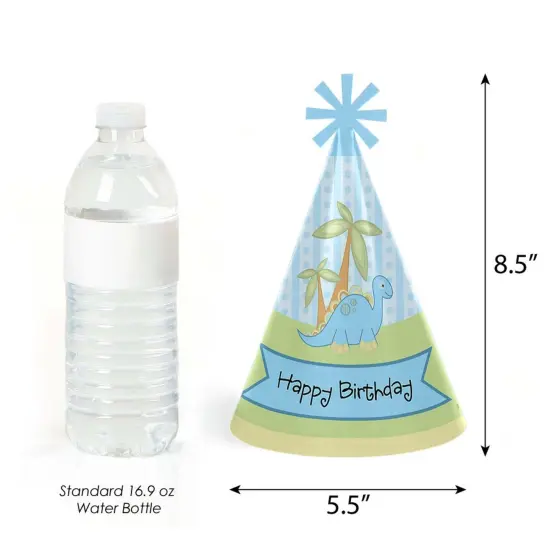 Big Dot of Happiness Baby Boy Dinosaur - Cone Happy Birthday Party Hats for Kids and Adults - Set of 8 (Standard Size) {4}