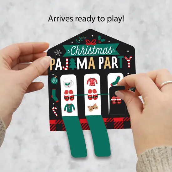 Big Dot of Happiness Christmas Pajamas - Holiday Plaid PJ Party Game Pickle Cards - Pull Tabs 3-in-a-Row - Set of 12 {3}