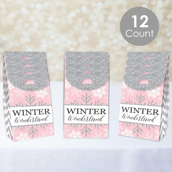 Big Dot of Happiness Pink Winter Wonderland - Holiday Snowflake Birthday and Baby Shower Gift Favor Bags - Party Goodie Boxes - Set of 12 {3}