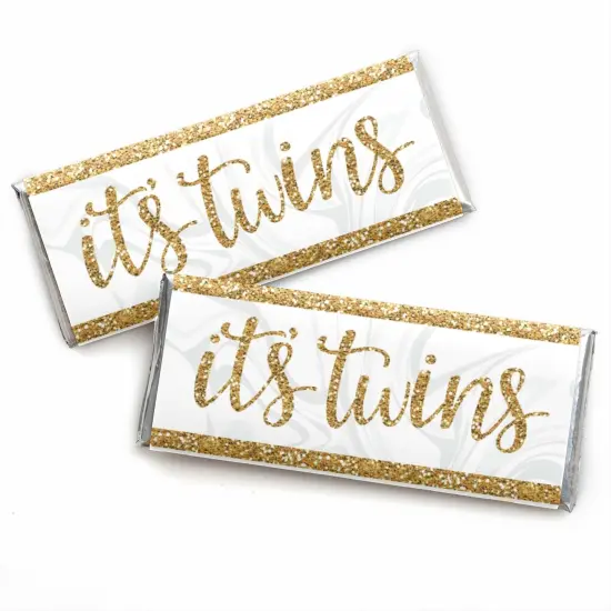Big Dot of Happiness It's Twins - Candy Bar Wrapper Gold Twins Baby Shower Favors - Set of 24 {1}