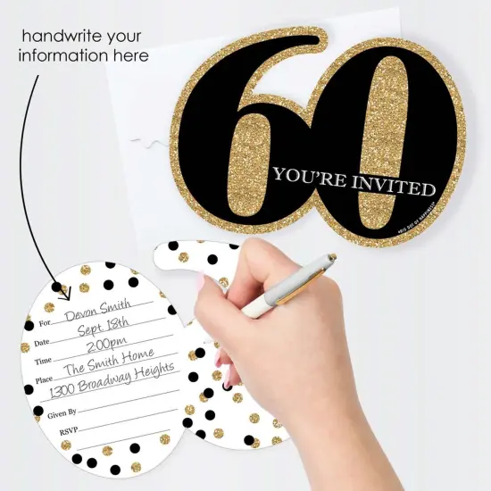 Big Dot of Happiness Adult 60th Birthday - Gold - Shaped Fill-In Invitations - Birthday Party Invitation Cards with Envelopes - Set of 12 {3}