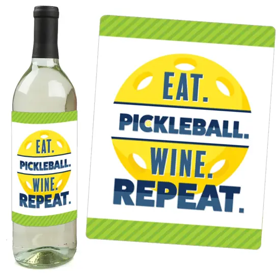 Big Dot of Happiness Let&rsquo;s Rally - Pickleball - Birthday or Retirement Party Decorations for Women and Men - Wine Bottle Label Stickers - Set of 4 {3}
