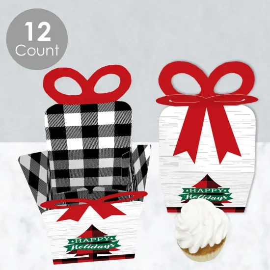 Big Dot of Happiness Holiday Plaid Trees - Square Favor Gift Boxes - Buffalo Plaid Christmas Party Bow Boxes - Set of 12 {4}