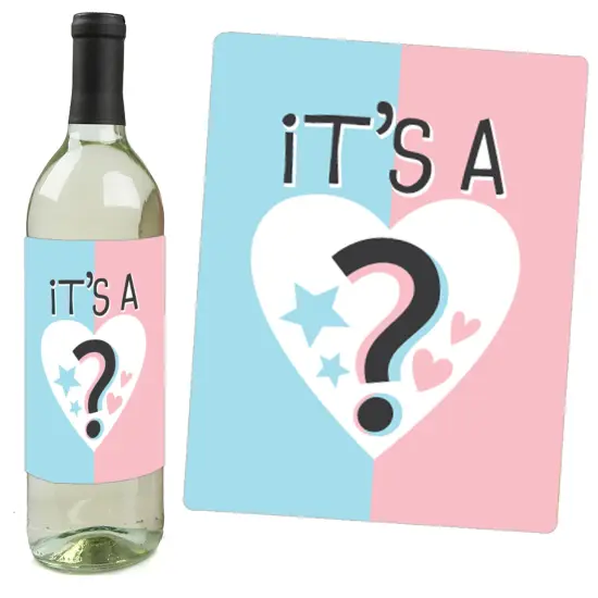 Big Dot of Happiness Baby Gender Reveal - Team Boy or Girl Party Decorations for Women and Men - Wine Bottle Label Stickers - Set of 4 {3}