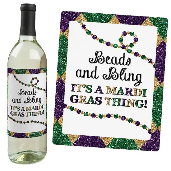 Big Dot of Happiness Mardi Gras - Masquerade Party Decorations for Women and Men - Wine Bottle Label Stickers - Set of 4 {6}