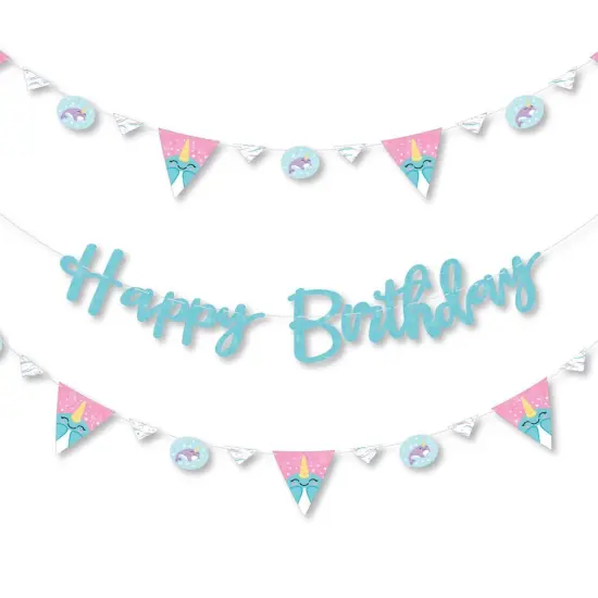 Big Dot of Happiness Narwhal Girl - Under The Sea Birthday Party Letter Banner Decoration - 36 Banner Cutouts and Happy Birthday Banner Letters {1}