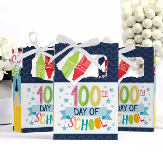 Big Dot of Happiness Happy 100th Day of School - 100 Days Party Favor Boxes - Set of 12 {4}