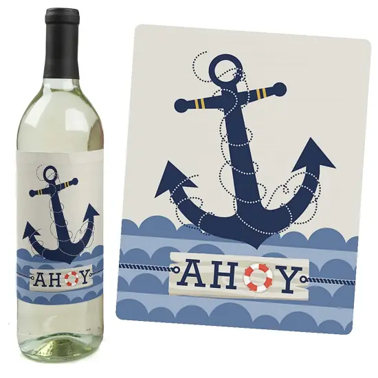 Big Dot of Happiness Ahoy - Nautical - Baby Shower or Birthday Party Decorations for Women and Men - Wine Bottle Label Stickers - Set of 4 {6}