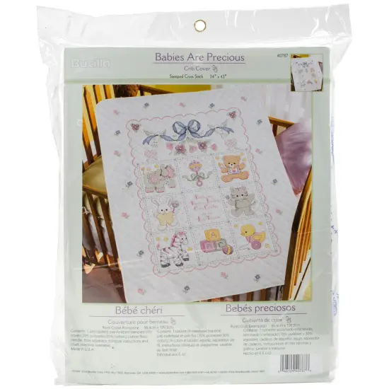 Bucilla Stamped Cross Stitch Crib Cover Kit 34"X43"-Babies Are Precious {1}