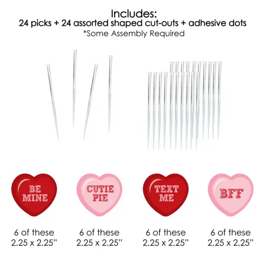 Big Dot of Happiness Conversation Hearts - Dessert Cupcake Toppers - Valentine's Day Party Clear Treat Picks - Set of 24 {7}