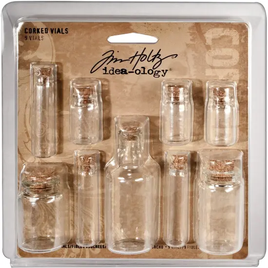 Idea-Ology Corked Glass Vials 9/Pkg-Clear 1.25" To 3" {1}
