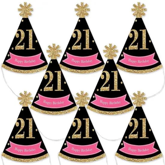Big Dot of Happiness Finally 21 Girl - Mini Cone 21st Birthday Party Hats - Small Little Party Hats - Set of 8 {1}
