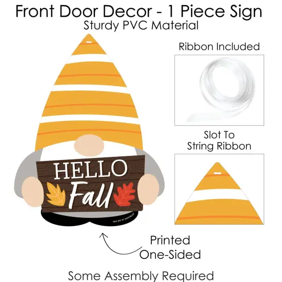 Big Dot of Happiness Fall Gnomes - Hanging Porch Autumn Harvest Party Outdoor Decorations - Front Door Decor - 1 Piece Sign {6}