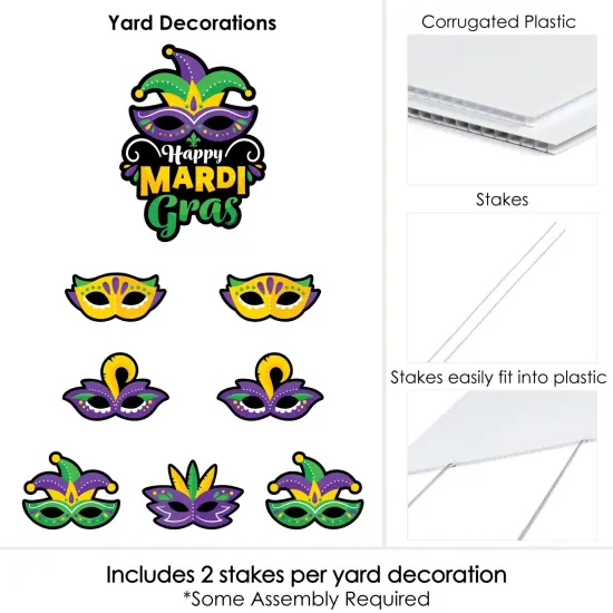 Big Dot of Happiness Colorful Mardi Gras Mask - Yard Sign and Outdoor Lawn Decorations - Masquerade Party Yard Signs - Set of 8 {6}