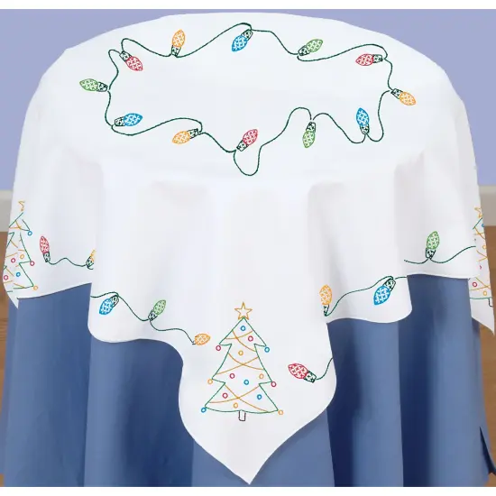 Jack Dempsey Stamped White Perle Edge Table Topper 35"X35"-Christmas {3}