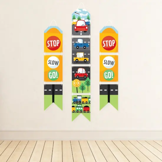 Big Dot of Happiness Cars, Trains, and Airplanes - Hanging Vertical Paper Banners - Transportation Birthday Party Wall Decoration - Indoor Door Decor {4}