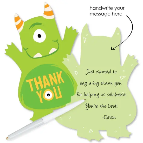 Big Dot of Happiness Monster Bash - Shaped Thank You Cards - Little Monster Birthday Party or Baby Shower Thank You Cards with Envelopes - Set of 12 {3}