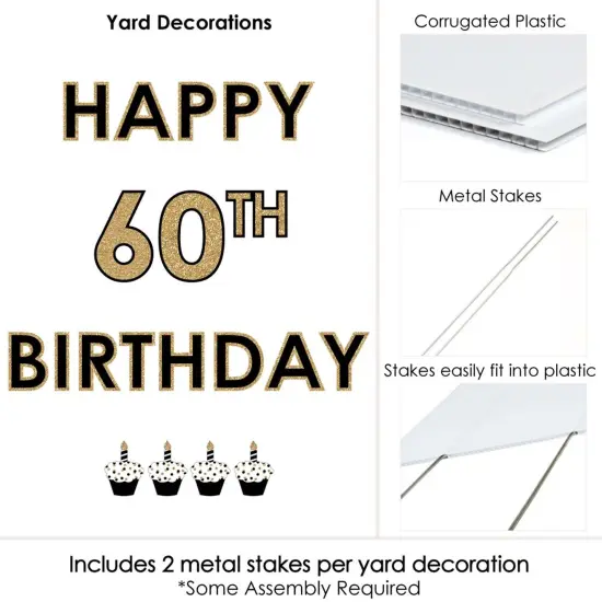 Big Dot of Happiness Adult 60th Birthday - Gold - Yard Sign Outdoor Lawn Decorations - Happy Birthday Yard Signs {6}