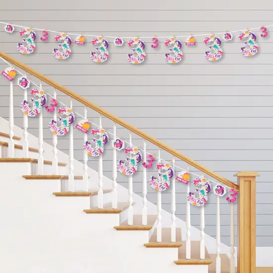 Big Dot of Happiness 3rd Birthday Roar Dinosaur Girl - Three Rex Dino Third Birthday Party DIY Decorations - Clothespin Garland Banner - 44 Pieces {3}