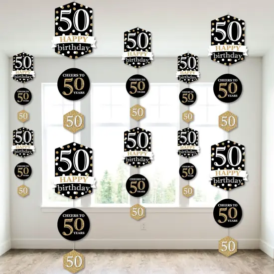 Big Dot of Happiness Adult 50th Birthday - Gold - Birthday Party DIY Dangler Backdrop - Hanging Vertical Decorations - 30 Pieces {1}