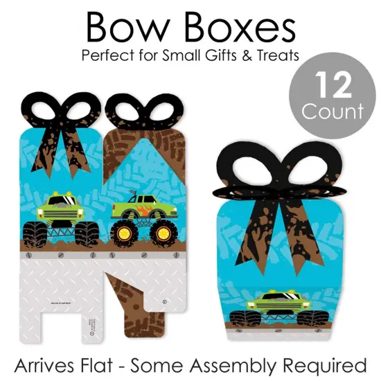 Big Dot of Happiness Smash and Crash - Monster Truck - Square Favor Gift Boxes - Boy Birthday Party Bow Boxes - Set of 12 {7}