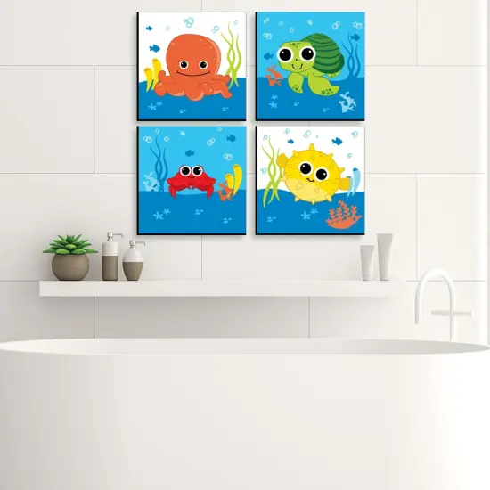 Big Dot of Happiness Under the Sea Critters - Kids Home Decor - 11 x 11 inches Nursery Wall Art - Set of 4 Prints for baby's room {6}