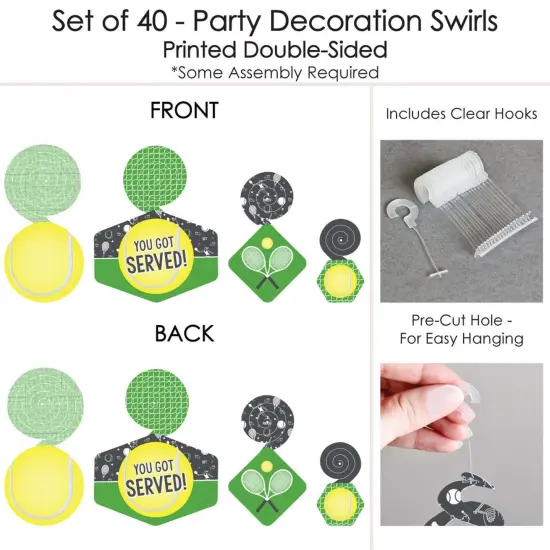 Big Dot of Happiness You Got Served - Tennis - Baby Shower or Tennis Ball Birthday Party Hanging Decor - Party Decoration Swirls - Set of 40 {7}