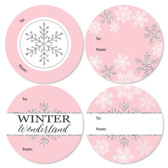 Big Dot of Happiness Pink Winter Wonderland - Round Holiday Snowflake Birthday Party and Baby Shower To and From Gift Tags - Large Stickers - Set of 8 {7}