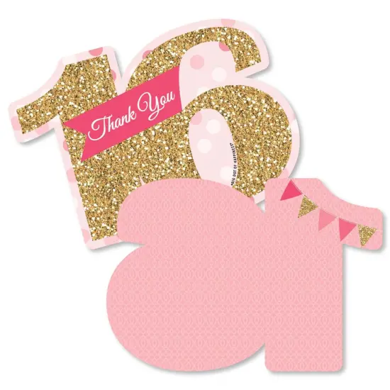 Big Dot of Happiness Sweet 16 - Shaped Thank You Cards - 16th Birthday Party Thank You Note Cards with Envelopes - Set of 12 {1}