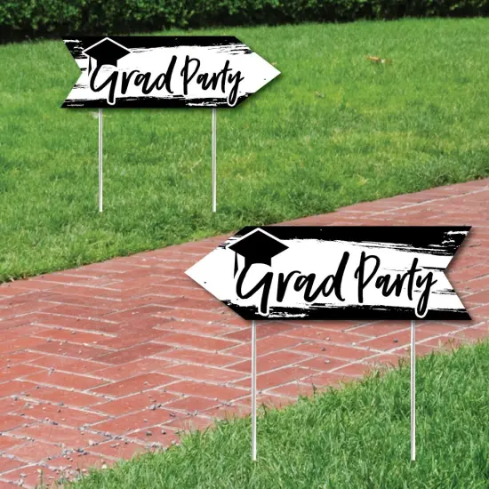 Big Dot of Happiness Black and White Graduation Party Sign Arrow - Double Sided Directional Yard Signs - Set of 2 {1}