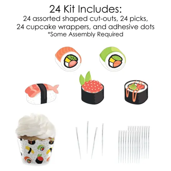 Big Dot of Happiness Let's Roll - Sushi - Cupcake Decoration - Japanese Party Cupcake Wrappers and Treat Picks Kit - Set of 24 {6}