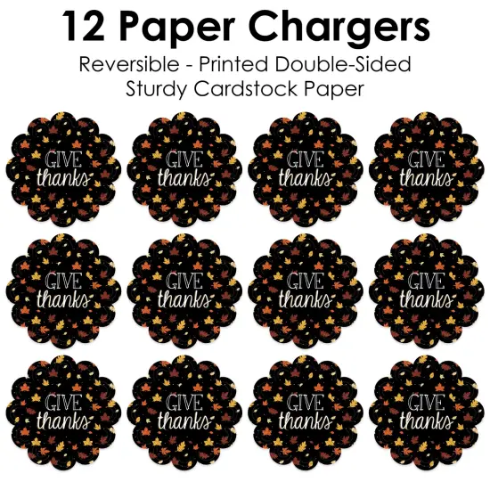 Big Dot of Happiness Give Thanks - Thanksgiving Party Round Table Decorations - Paper Chargers - Place Setting For 12 {7}