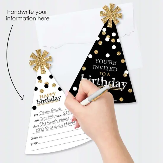 Big Dot of Happiness Adult Happy Birthday - Gold - Shaped Fill-in Invitations - Birthday Party Invitation Cards with Envelopes - Set of 12 {3}