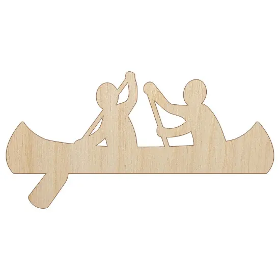Two Person Canoe Team Water Boat with Paddle Unfinished Wood Shape Piece Cutout for DIY Craft Projects {2}