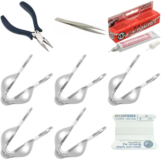 Bead Tip Kit - Pliers, Tweezers, Cement, 5 Bead Tips & White Bead Cord #8 {1}