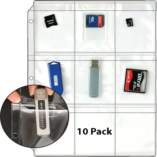 Plastic Pages - Memory (SD) Cards and Flash Drives - Top Load with Flaps - for 3-Ring Binders {1}
