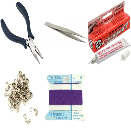Bead Tip Kit - Pliers, Tweezers, Cement, 30 Bead Tips & Amethyst Bead Cord #6 {1}