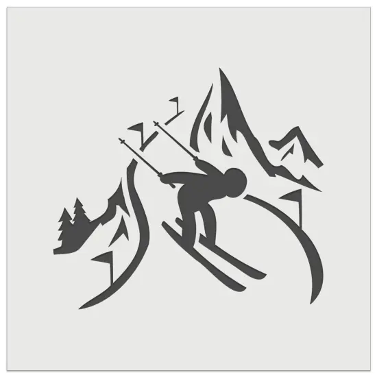 Skier Skiing Down Mountain Slopes Wall Cookie DIY Craft Reusable Stencil {2}