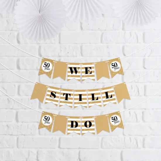 Big Dot of Happiness We Still Do - 50th Wedding Anniversary - Anniversary Party Mini Pennant Banner - We Still Do {1}