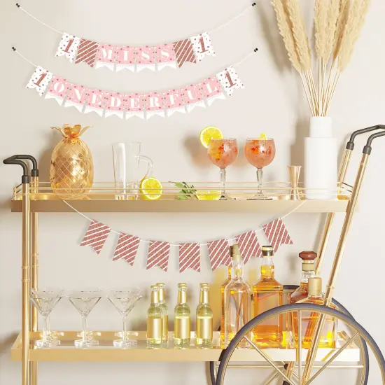Big Dot of Happiness 1st Birthday Little Miss Onederful - Girl First Birthday Party Mini Pennant Banner - Miss Onederful {3}