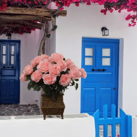 Pink Silk Rose Bush - 20" Lush Artificial Flowers 2-Pack {2}