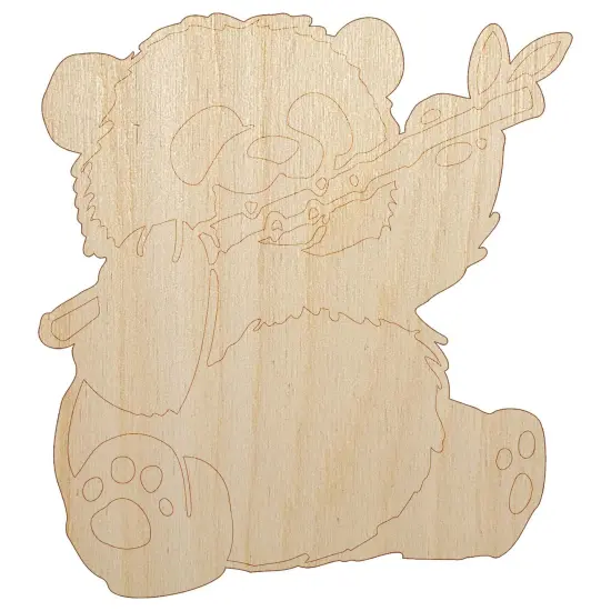 Baby Panda Bear Eating Bamboo Unfinished Wood Shape Piece Cutout for DIY Craft Projects {2}