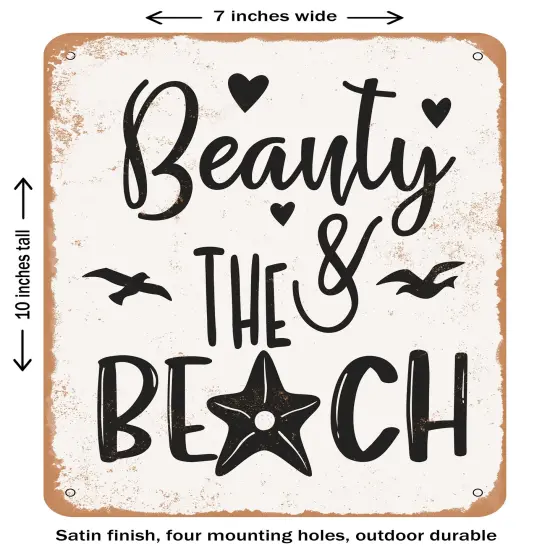 DECORATIVE METAL SIGN - Beauty and the Beach - 4- Vintage Rusty Look {1}