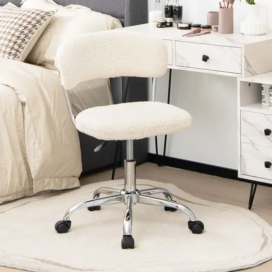 Costway Computer Desk Chair Adjustable Faux Fur Office Chair Swivel Vanity Chair {2}