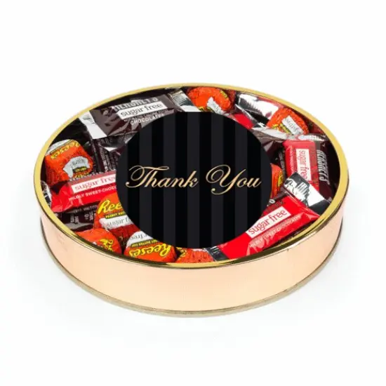 Thank You Sugar Free Candy Gift Tin Large Plastic Tin with Sticker and Reese's Hershey's Chocolate Mix - By Just Candy {1}