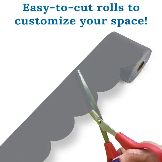 Carson Dellosa 65Ft of Gray Bulletin Board Borders, 1 Roll of Grey Scalloped Trim for Rolling Whiteboard, Cork and Posterboard, Party, Office Decorations, and Classroom Decor {4}