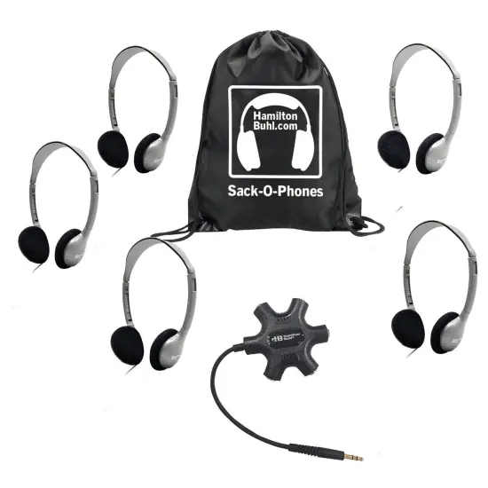 Galaxy&trade; Econo-Line of Sack-O-Phones with 5 Personal-Sized HA2 Headphones, Starfish Jackbox and Carry Bag {1}